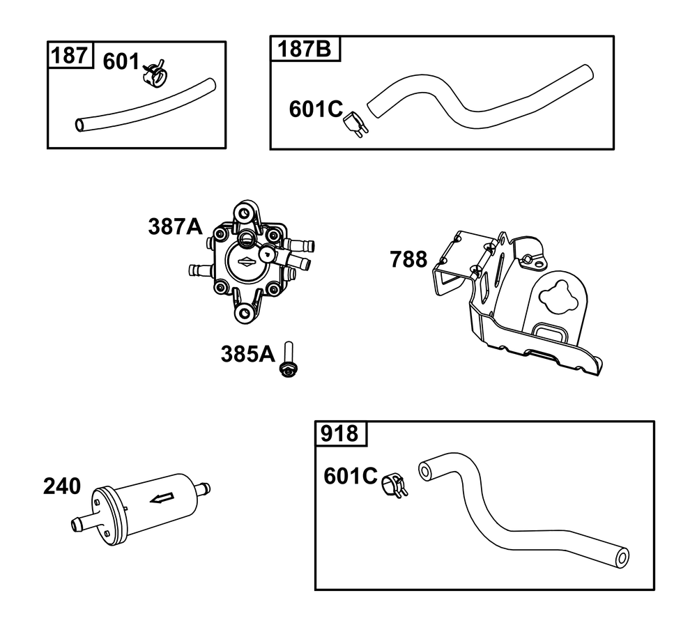Fuel Supply Group Diagram and Parts List for 613477-0278-J1 400000 - 699999 Briggs and Stratton Engine